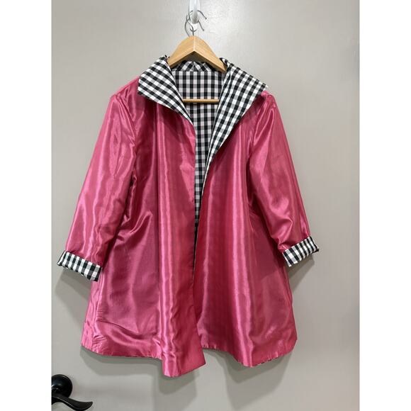 Grace Chuang New York Reversible 2 in 1 gingham Pink open Jacket Blazer Sz L - Picture 10 of 10